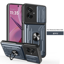 For Motorola Moto G55 Case With Slide Lens Cover Rotating Ring Shockproof Stand Holder Phone Case