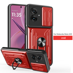 For Motorola Moto G55 Case With Slide Lens Cover Rotating Ring Shockproof Stand Holder Phone Case
