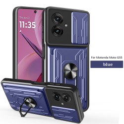 For Motorola Moto G55 Case With Slide Lens Cover Rotating Ring Shockproof Stand Holder Phone Case