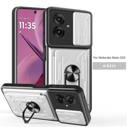 For Motorola Moto G55 Case With Slide Lens Cover Rotating Ring Shockproof Stand Holder Phone Case