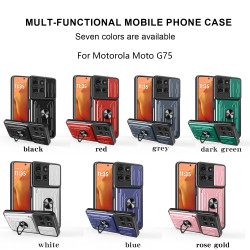 For Motorola Moto G75 Case With Slide Lens Cover Rotating Ring Shockproof Stand Holder Phone Case