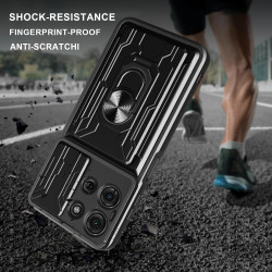 For Motorola Moto G75 Case With Slide Lens Cover Rotating Ring Shockproof Stand Holder Phone Case