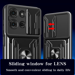 For Motorola Moto G75 Case With Slide Lens Cover Rotating Ring Shockproof Stand Holder Phone Case