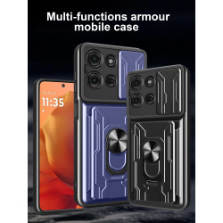 For Motorola Moto G75 Case With Slide Lens Cover Rotating Ring Shockproof Stand Holder Phone Case