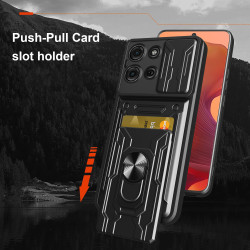 For Motorola Moto G75 Case With Slide Lens Cover Rotating Ring Shockproof Stand Holder Phone Case