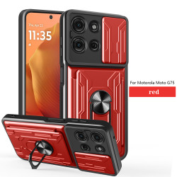 For Motorola Moto G75 Case With Slide Lens Cover Rotating Ring Shockproof Stand Holder Phone Case