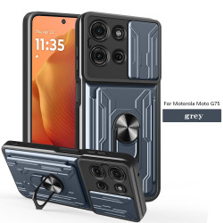 For Motorola Moto G75 Case With Slide Lens Cover Rotating Ring Shockproof Stand Holder Phone Case