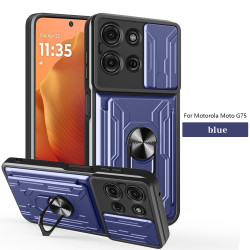 For Motorola Moto G75 Case With Slide Lens Cover Rotating Ring Shockproof Stand Holder Phone Case