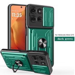 For Motorola Moto G75 Case With Slide Lens Cover Rotating Ring Shockproof Stand Holder Phone Case