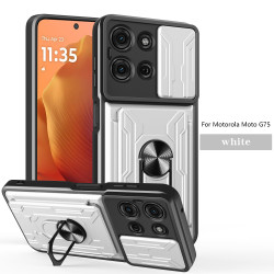 For Motorola Moto G75 Case With Slide Lens Cover Rotating Ring Shockproof Stand Holder Phone Case