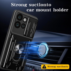 For Motorola Edge 50 Neo Case With Slide Lens Cover Rotating Ring Shockproof Stand Holder Phone Case