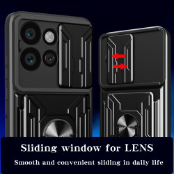 For Motorola Edge 50 Neo Case With Slide Lens Cover Rotating Ring Shockproof Stand Holder Phone Case