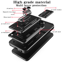 For Motorola Edge 50 Neo Case With Slide Lens Cover Rotating Ring Shockproof Stand Holder Phone Case