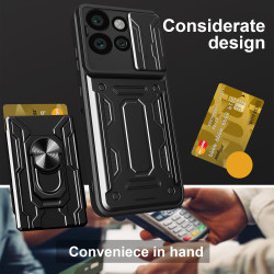 For Motorola Edge 50 Neo Case With Slide Lens Cover Rotating Ring Shockproof Stand Holder Phone Case
