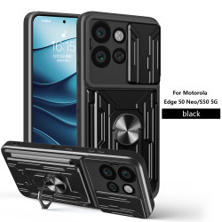 For Motorola Edge 50 Neo Case With Slide Lens Cover Rotating Ring Shockproof Stand Holder Phone Case