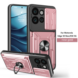 For Motorola Edge 50 Neo Case With Slide Lens Cover Rotating Ring Shockproof Stand Holder Phone Case