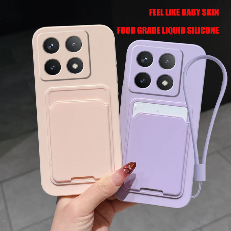 Case for Xiaomi 14T Liquid Silicone Card Holder Soft Phone Skin Cover 14T Shockproof Back Pocket Wallet Funda