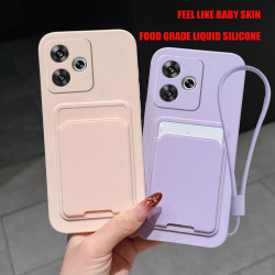Case for Xiaomi Poco F6 Liquid Silicone Card Holder Soft Phone Skin Cover Poco F6 Shockproof Back Pocket Wallet Funda