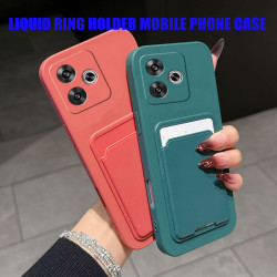 Case for Xiaomi Poco F6 Liquid Silicone Card Holder Soft Phone Skin Cover Poco F6 Shockproof Back Pocket Wallet Funda