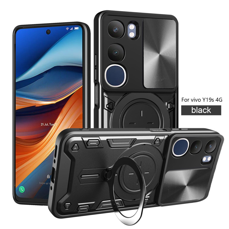 Case For vivo Y19s 4G Magnetic Slide Camera Protection Cover 360 Rotate Kickstand Armor Ring Funda Capa