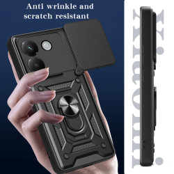 For Xiaomi Poco M7 Pro 5G Case With Slide Lens Cover Rotating Ring Shockproof Stand Holder Phone Case