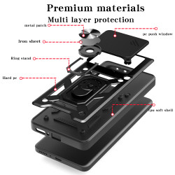 For Xiaomi Poco M7 Pro 5G Case With Slide Lens Cover Rotating Ring Shockproof Stand Holder Phone Case