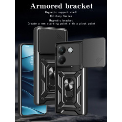 For Xiaomi Poco M7 Pro 5G Case With Slide Lens Cover Rotating Ring Shockproof Stand Holder Phone Case