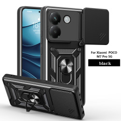 For Xiaomi Poco M7 Pro 5G Case With Slide Lens Cover Rotating Ring Shockproof Stand Holder Phone Case