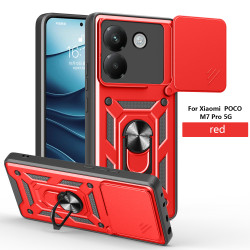 For Xiaomi Poco M7 Pro 5G Case With Slide Lens Cover Rotating Ring Shockproof Stand Holder Phone Case