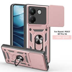 For Xiaomi Poco M7 Pro 5G Case With Slide Lens Cover Rotating Ring Shockproof Stand Holder Phone Case