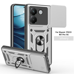 For Xiaomi Poco M7 Pro 5G Case With Slide Lens Cover Rotating Ring Shockproof Stand Holder Phone Case