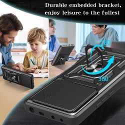 For Motorola Edge 60 Fusion Case With Slide Lens Cover Rotating Ring Shockproof Stand Holder Phone Case