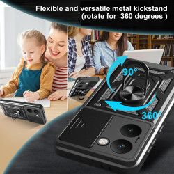 For Motorola Edge 60 Fusion Case With Slide Lens Cover Rotating Ring Shockproof Stand Holder Phone Case