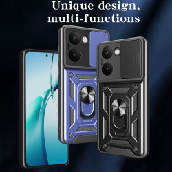 For Motorola Edge 60 Fusion Case With Slide Lens Cover Rotating Ring Shockproof Stand Holder Phone Case