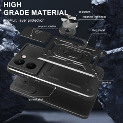 For Motorola Edge 60 Fusion Case With Slide Lens Cover Rotating Ring Shockproof Stand Holder Phone Case