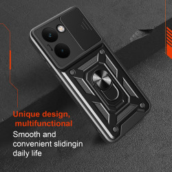For Motorola Edge 60 Fusion Case With Slide Lens Cover Rotating Ring Shockproof Stand Holder Phone Case