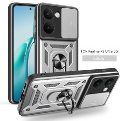 For Realme P3 Ultra Case With Slide Lens Cover Rotating Ring Shockproof Stand Holder Phone Case