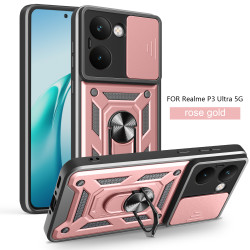 For Realme P3 Ultra Case With Slide Lens Cover Rotating Ring Shockproof Stand Holder Phone Case