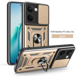 For Realme P3 Ultra Case With Slide Lens Cover Rotating Ring Shockproof Stand Holder Phone Case