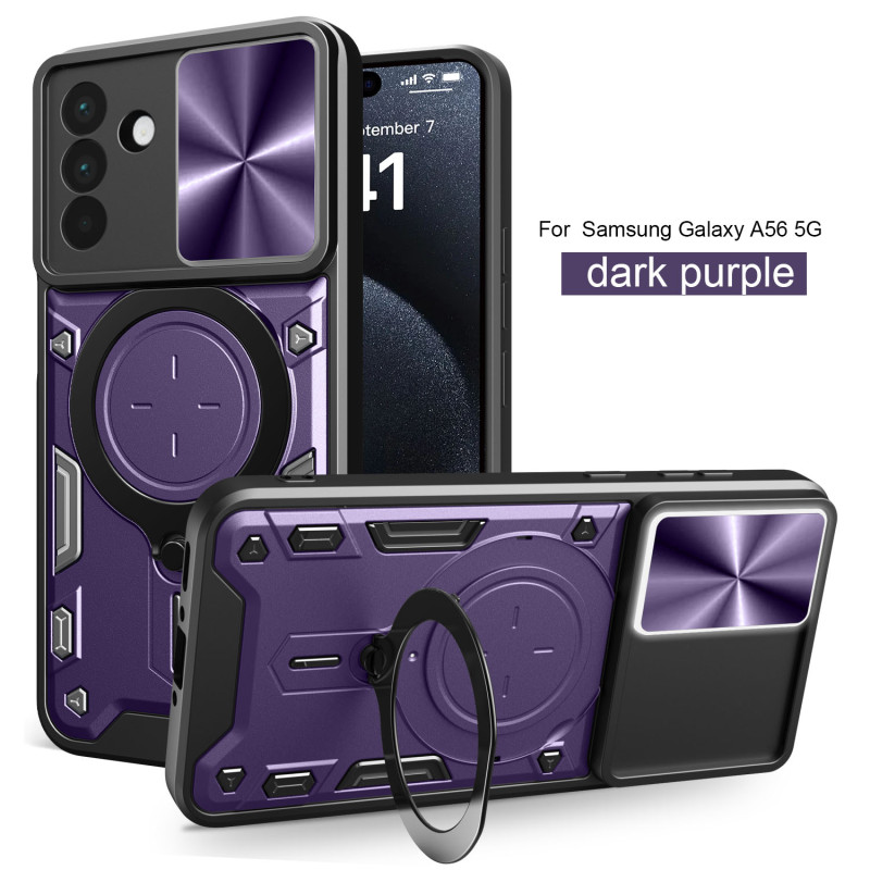 Case For Samsung Galaxy A56 5G Magnetic Slide Camera Protection Cover 360 Rotate Kickstand Armor Ring Galaxy A36 5G A26 Funda Capa