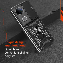 For vivo V50 Case With Slide Lens Cover Rotating Ring Shockproof Stand Holder V50 Lite 5G 4G Phone Case