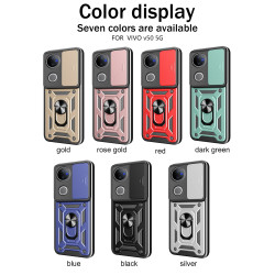 For vivo V50 Case With Slide Lens Cover Rotating Ring Shockproof Stand Holder V50 Lite 5G 4G Phone Case