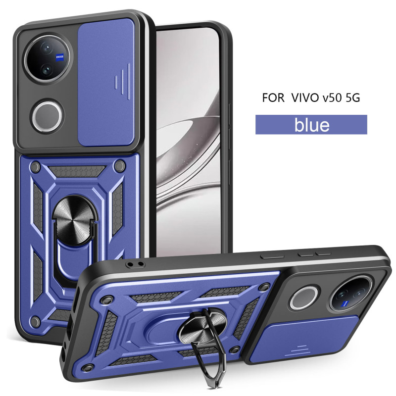 For vivo V50 Case With Slide Lens Cover Rotating Ring Shockproof Stand Holder V50 Lite 5G 4G Phone Case