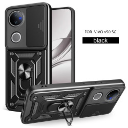For vivo V50 Case With Slide Lens Cover Rotating Ring Shockproof Stand Holder V50 Lite 5G 4G Phone Case