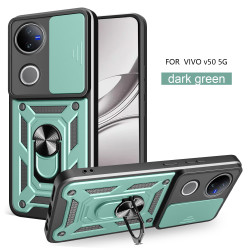 For vivo V50 Case With Slide Lens Cover Rotating Ring Shockproof Stand Holder V50 Lite 5G 4G Phone Case