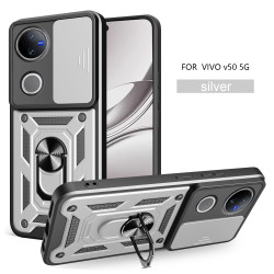For vivo V50 Case With Slide Lens Cover Rotating Ring Shockproof Stand Holder V50 Lite 5G 4G Phone Case