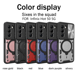 Case For Infinix Hot 50 5G Magnetic Slide Camera Protection Cover 360 Rotate Kickstand Armor Ring Hot 50 4G Funda Capa