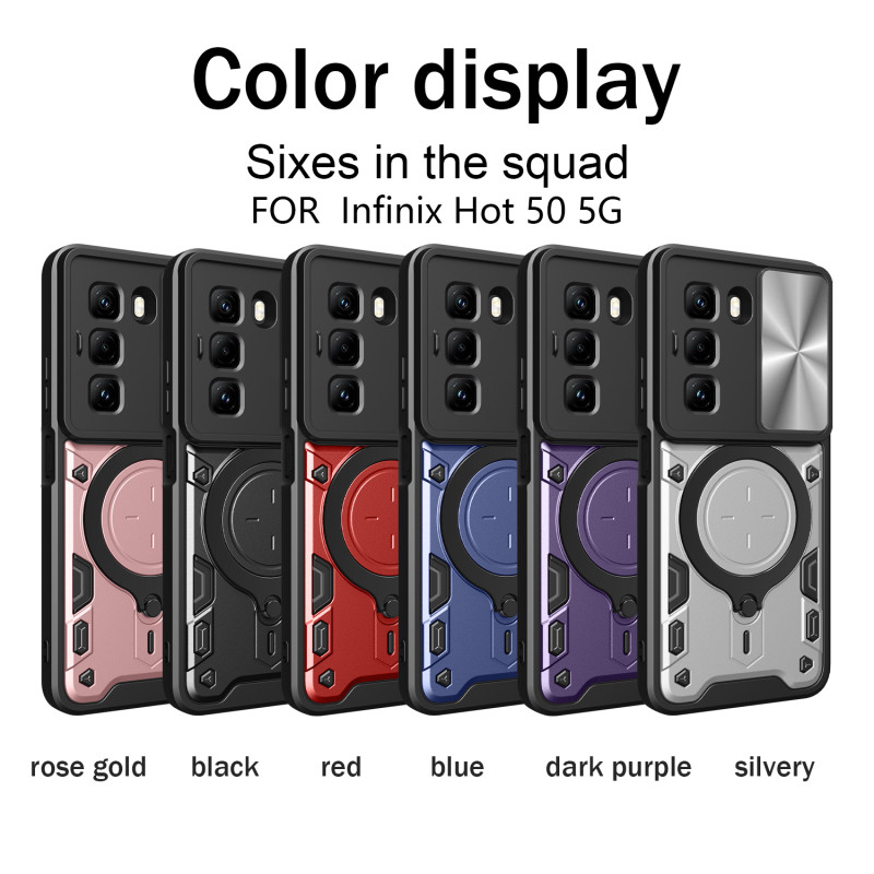 Case For Infinix Hot 50 5G Magnetic Slide Camera Protection Cover 360 Rotate Kickstand Armor Ring Hot 50 4G Funda Capa
