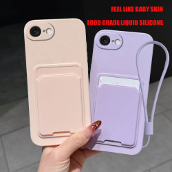 Case for Apple iPhone 16e Liquid Silicone Card Holder Soft Phone Skin Cover 16 Pro Max 16 Plus Shockproof Back Pocket Wallet Funda