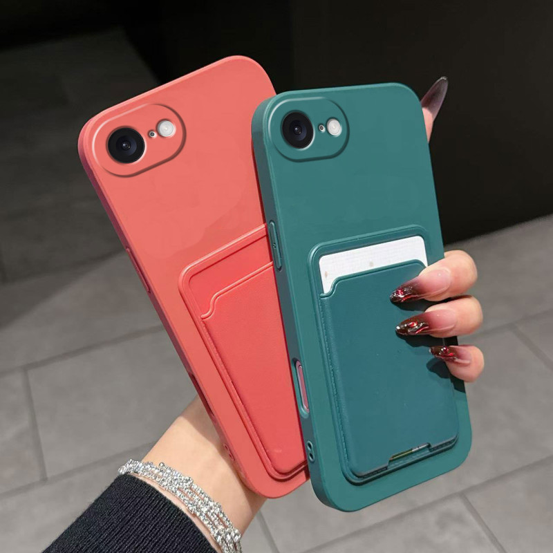 Case for Apple iPhone 16e Liquid Silicone Card Holder Soft Phone Skin Cover 16 Pro Max 16 Plus Shockproof Back Pocket Wallet Funda
